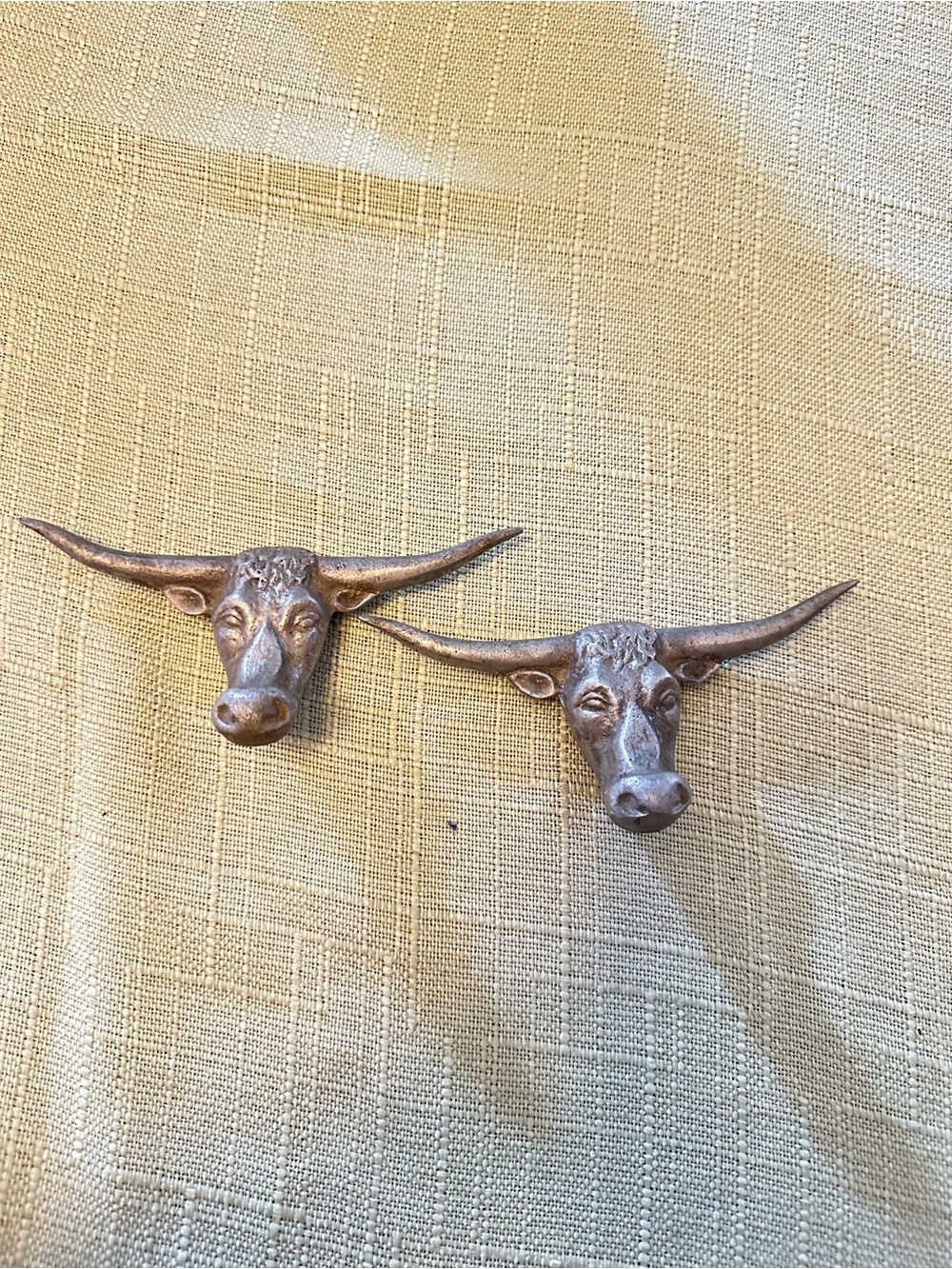 Vintage Pewter Longhorn Bull Drawer Pulls Set of 2 Western